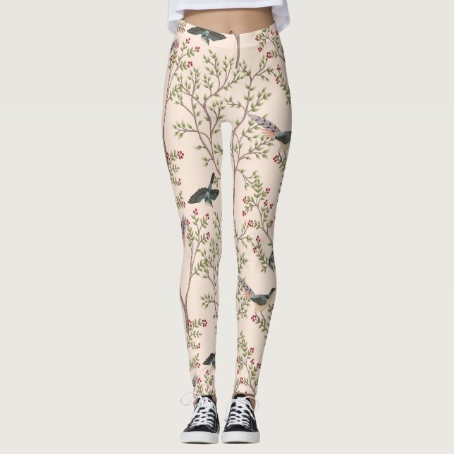 Leggings Aves Chinoiserie y rosa follaje (Anverso)