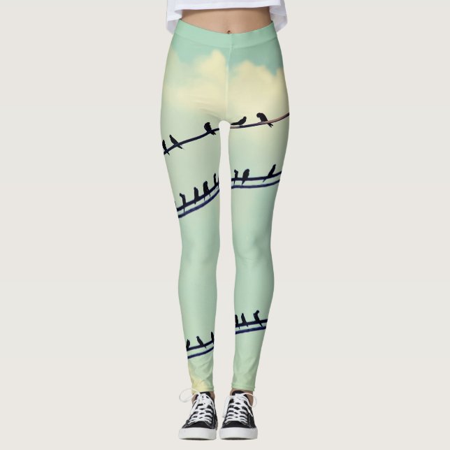 Leggings Aves con cables, cielo azul vintage. (Anverso)