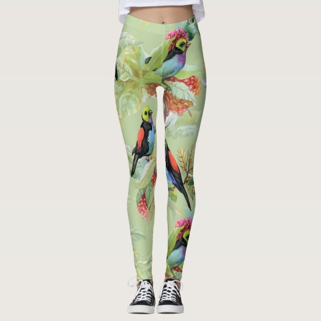 Leggings Aves con flores de verano: patrón tropical (Anverso)