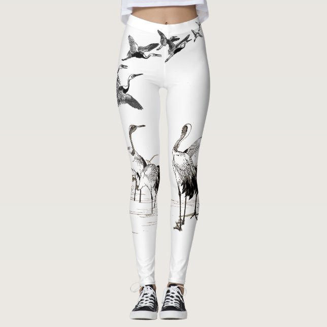 Leggings Aves de grúa japonesas legiones de humedales (Anverso)