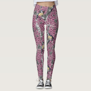 Leggings Aves en un jardín de lilas rosadas