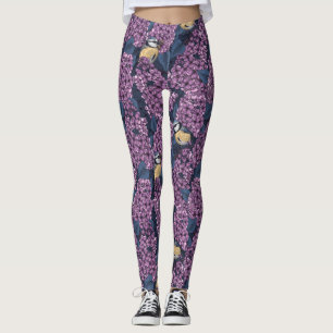 Leggings Aves en un jardín lila violeta
