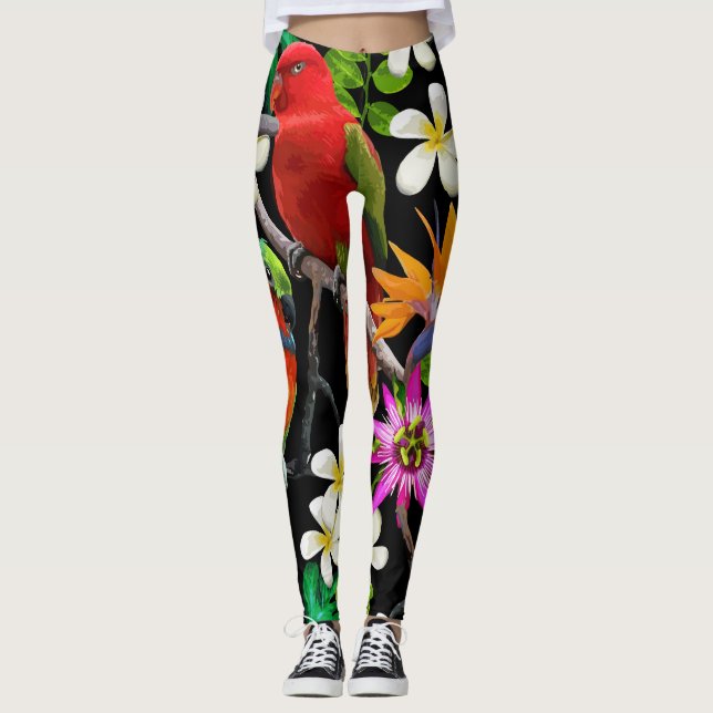 Leggings Aves Exóticas Patrón de Flores Hermosas (Anverso)