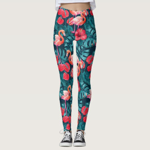 Leggings Aves flamencas y acuarela de jardines tropicales