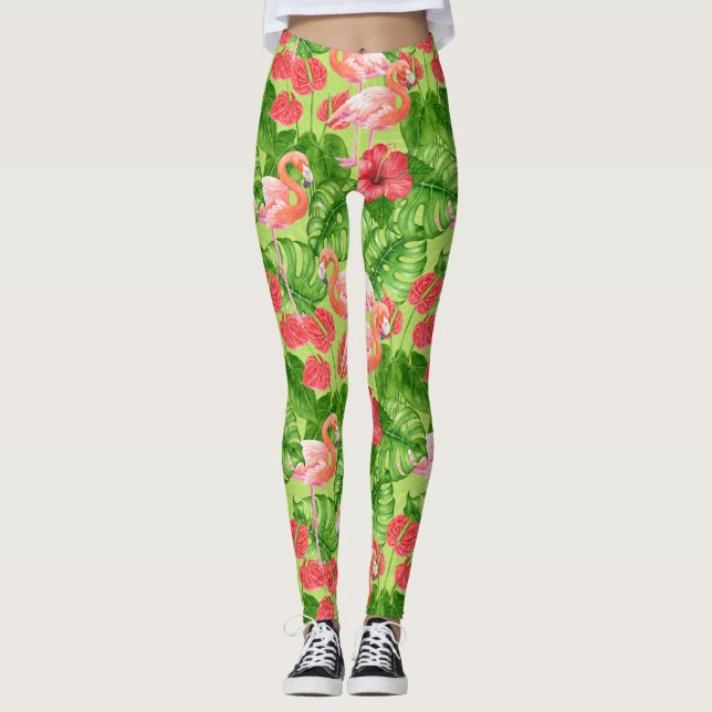 Leggings Aves flamencas y plantas tropicales (Anverso)