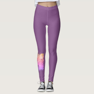 Leggings Aves fuera del cable - Ciruela con rosa y rosa