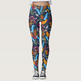 Leggings Aves naranjas y helechos botánicos caprichosos