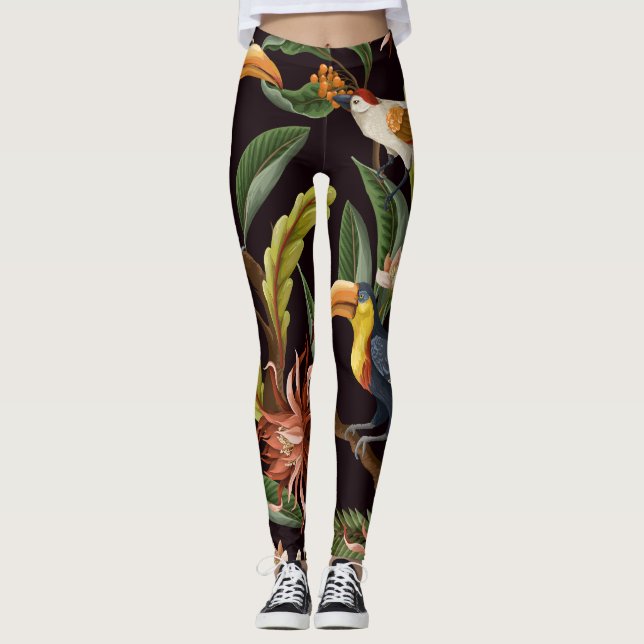 Leggings Aves tropicales: Hojas y flores de época (Anverso)