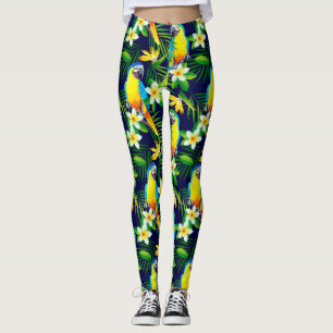 Leggings Aves tropicales: loros e hibiscos en negro