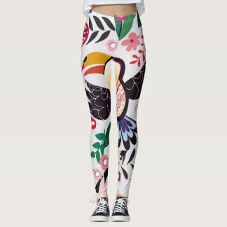 Leggings Aves tropicales, patrón de doodle floral.