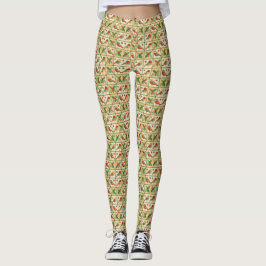 Leggings Aves y bayas de acebo de Navidad con arte popular