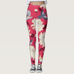 Leggings Aves y crisantemos: Vintage floral