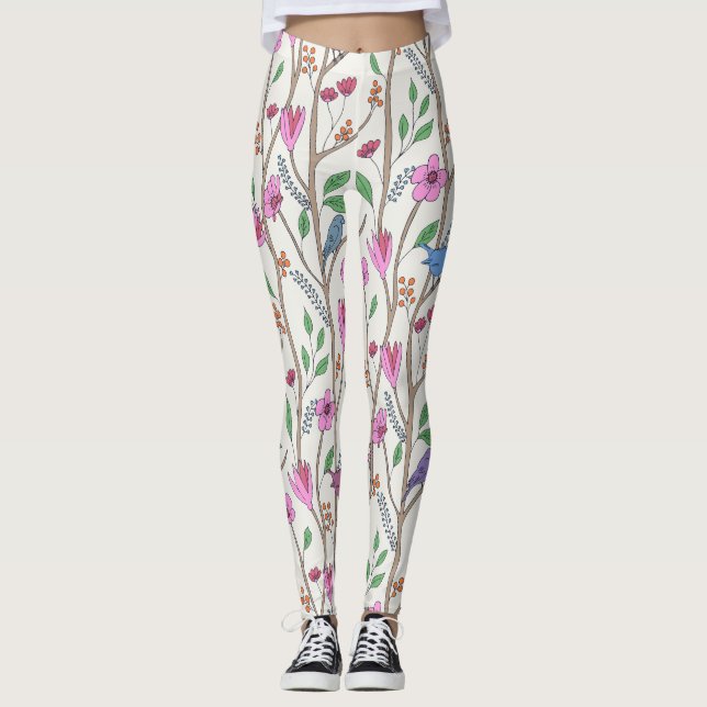 Leggings Aves y flores de estilo caprichoso (Anverso)