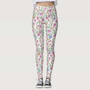 Leggings Aves y flores de estilo caprichoso