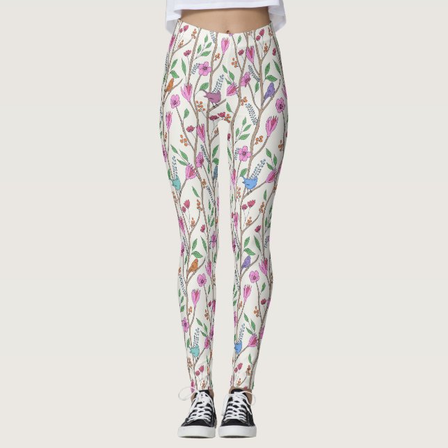 Leggings Aves y flores de estilo caprichoso (Anverso)