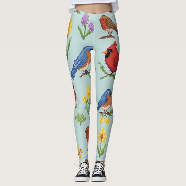 Leggings Aves y flores de Pixel (Anverso)