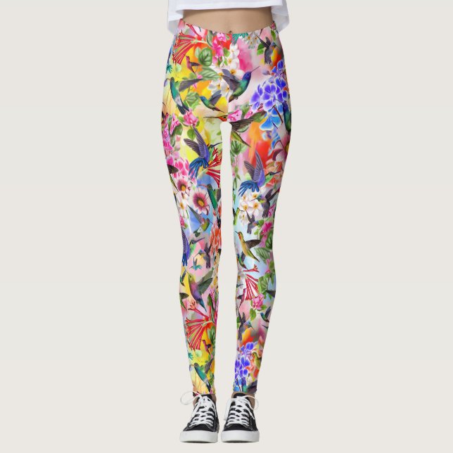 Leggings Aves y flores tartamudeadas (Anverso)