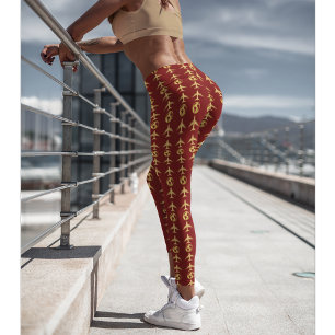 Leggings Avión de oro elegante y globo terráqueo, Rojo mini