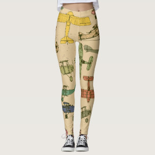 Leggings Aviones retro: Patrón de cosecha craqueada.