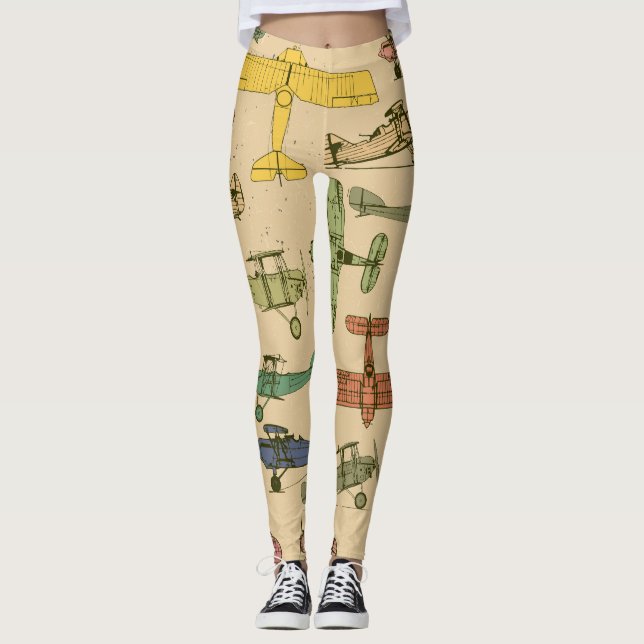 Leggings Aviones retro: Patrón de cosecha craqueada. (Anverso)