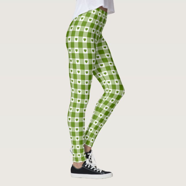 Leggings Avocado Green Heart Plaid Gingham Retro Color (Derecha)