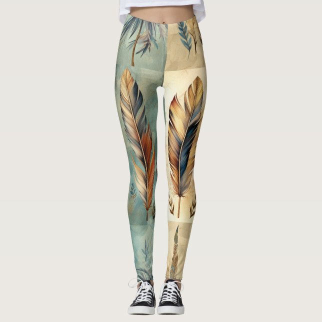 Leggings Aztec Tribal Feathers Medicine Stick (Anverso)