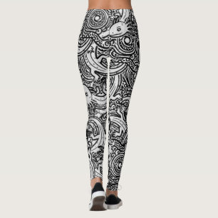 Leggings Azteca Axolotl Xolotl Patrón Tribal Negro & Blanco