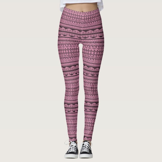 Leggings Azteca rosa o cualquier patrón tribal geométrico d (Anverso)