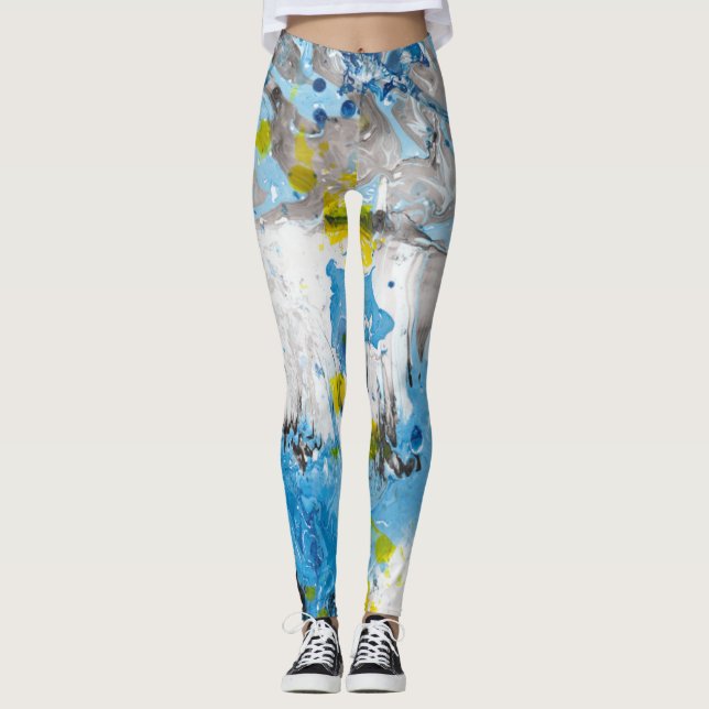 Leggings Azul Amarillo Blanco Moderno Elegante Arte Resumen (Anverso)