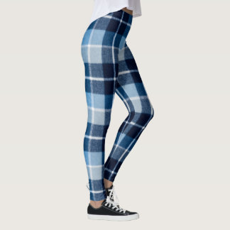 Leggings Azul Blanco Acojedor Cuadro Franela