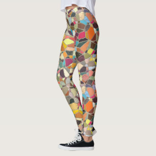 Leggings Azul brillante rosa amarillo Naranja morado Mosaic