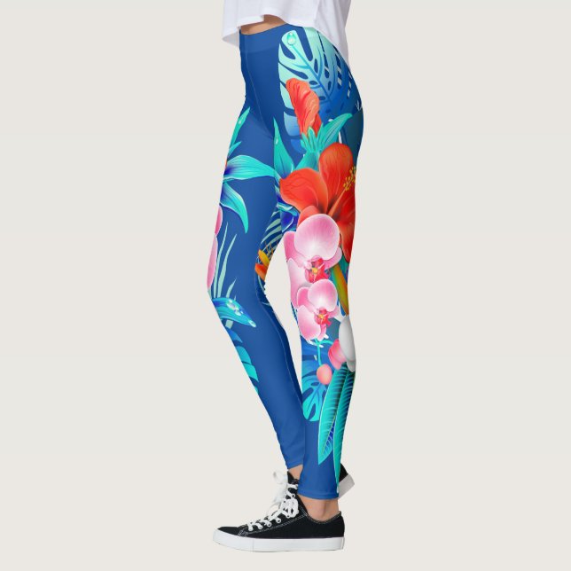 Leggings Azul con flores tropicales (Izquierda)
