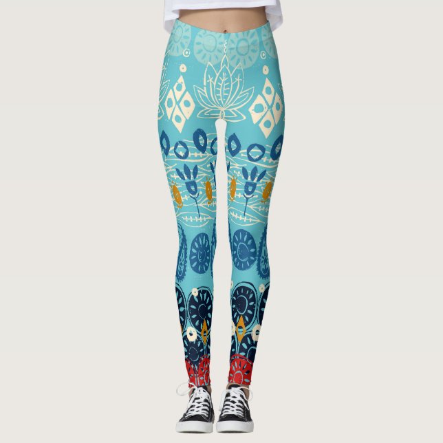 Leggings azul de bloqueo de loto (Anverso)