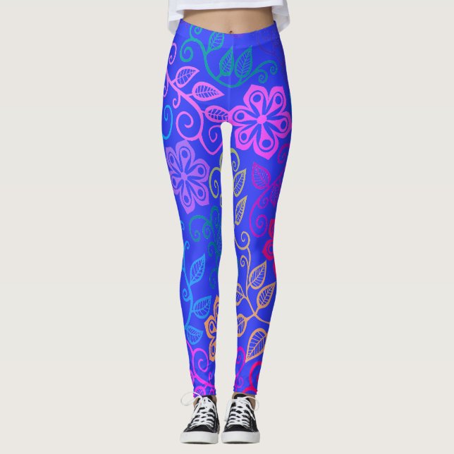 Leggings Azul de flores Pastel (Anverso)