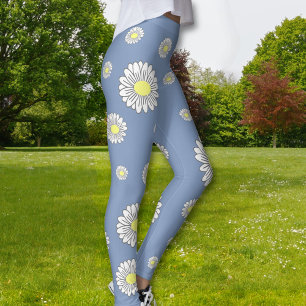 Leggings Azul de la flor de margarita botánica