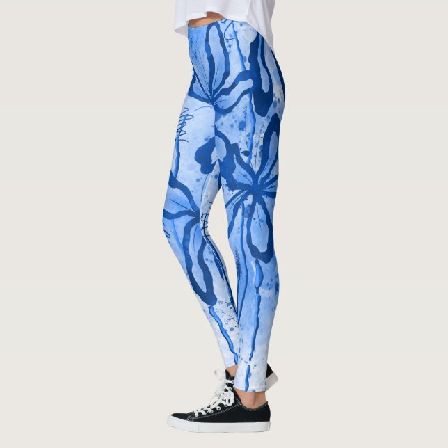 Leggings Azul de las flores entrelazadas abstractas (Izquierda)