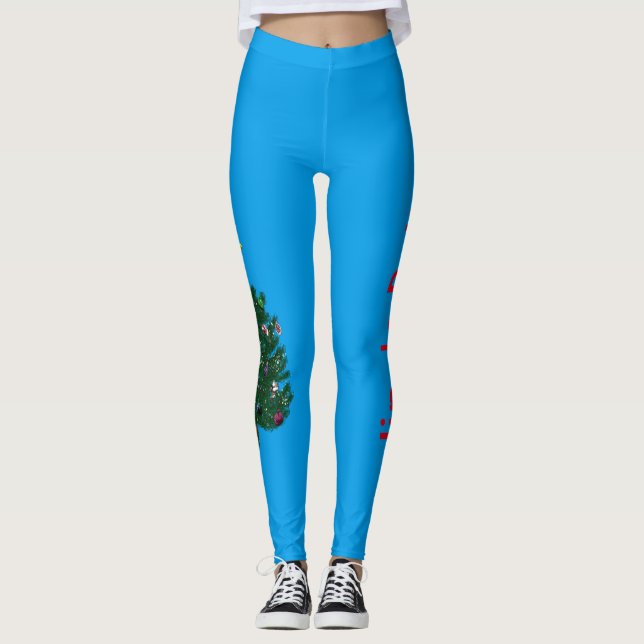 Leggings Azul del Jingle del árbol de navidad (Anverso)