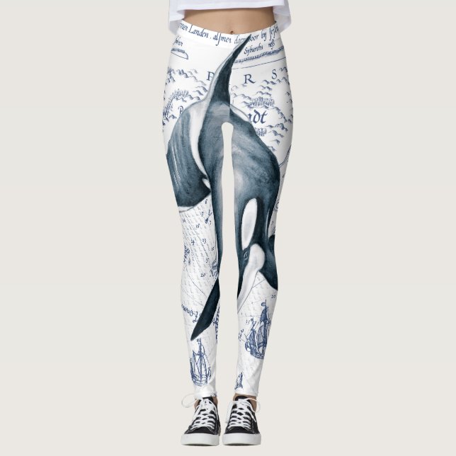 Leggings Azul del mapa de Orca (Anverso)