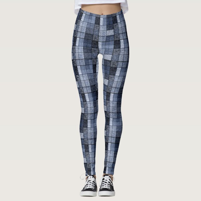 Leggings Azul, denim, tartán, plaid. (Anverso)