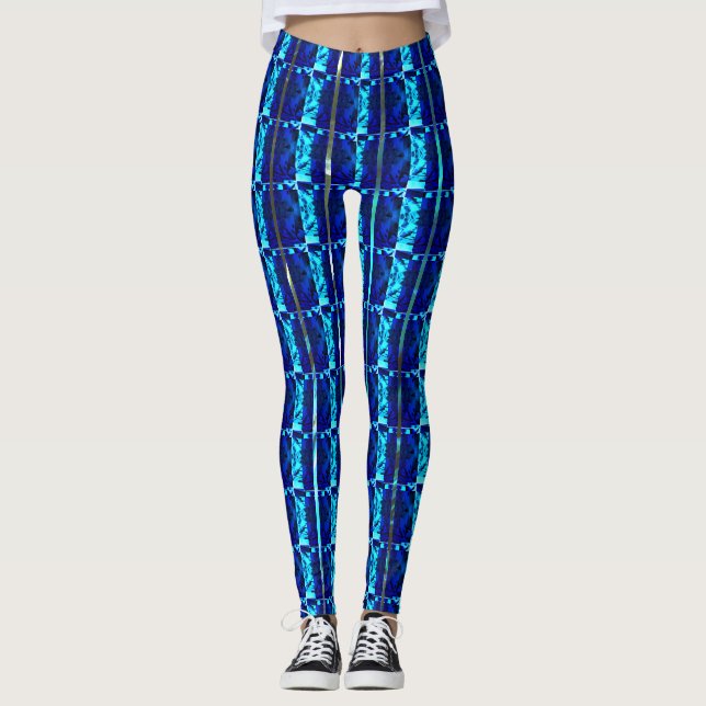 Leggings Azul diferente, vertical de rayas diferentes (Anverso)