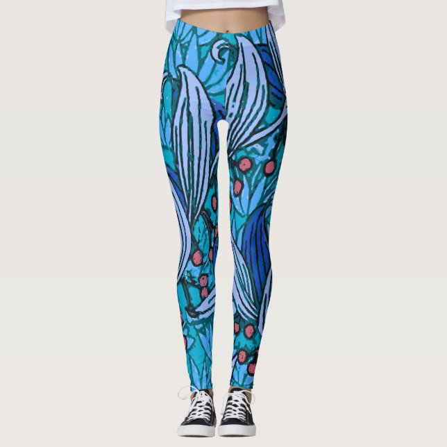 Leggings Azul Floral Antiguo Boho Moderno (Anverso)