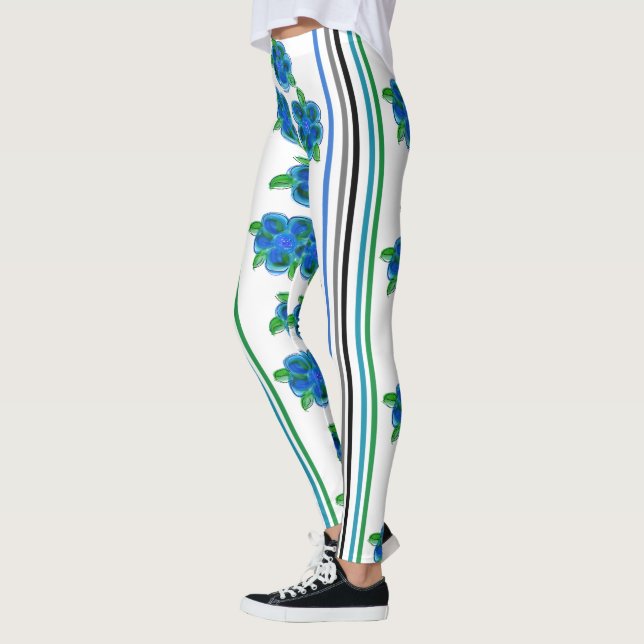 Leggings Azul Florido Con Rayas (Izquierda)