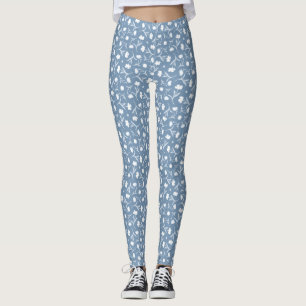 Leggings Azul Gris Blanco Libertad Patrón Floral Elegante P