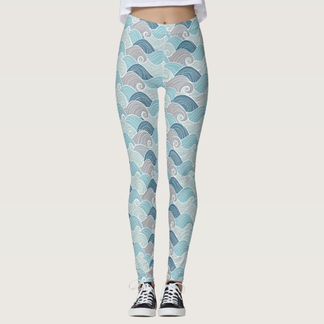 Leggings Azul Gris Ola Oceánica (Anverso)