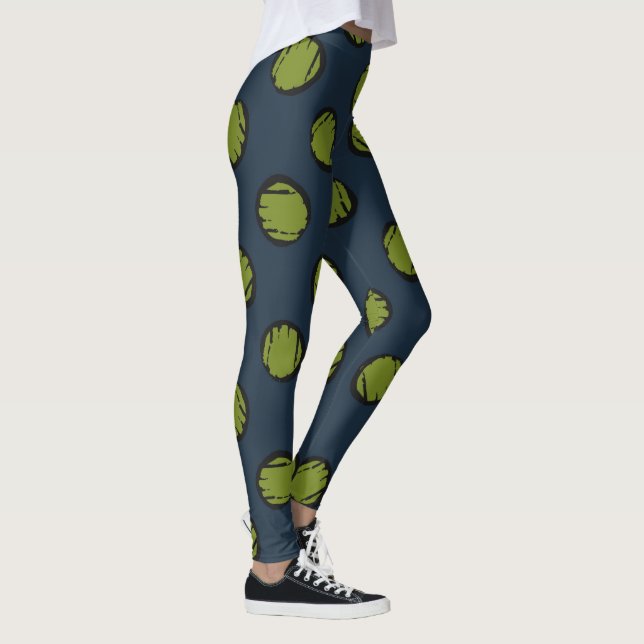 Leggings Azul marino con piernas de puntos verdes Moss (Derecha)