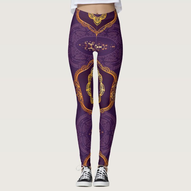 Leggings Azul marino o violeta con Mandalas doradas (Anverso)