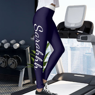 Leggings Azul Marino Personalizado con Rayas Blancas Hecho
