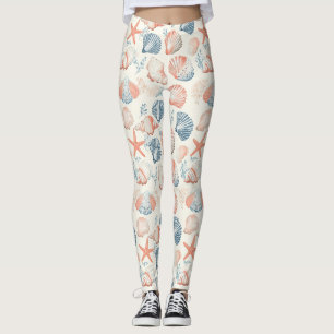 Leggings Azul Melocotón Marfil Conchas Marinas Costeras Tra