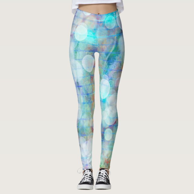 Leggings Azul, Naranja, amarillo, blanco Resumen arte (Anverso)