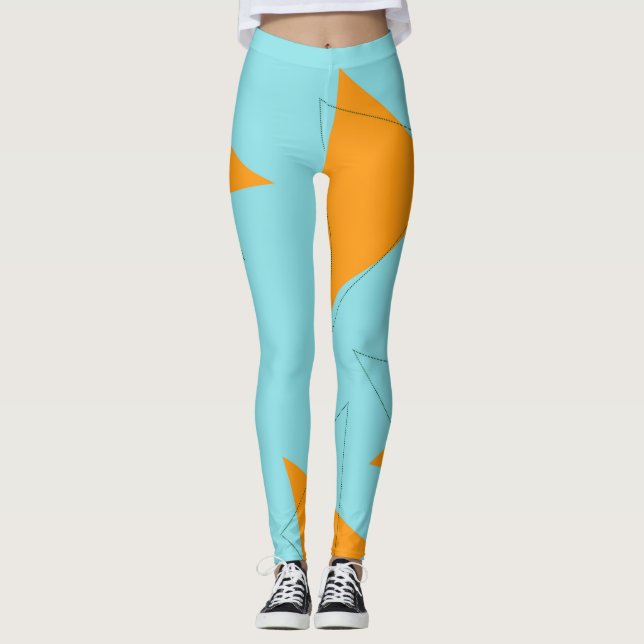 Leggings Azul, naranja, fresco, de moda, moderno patrón tri (Anverso)